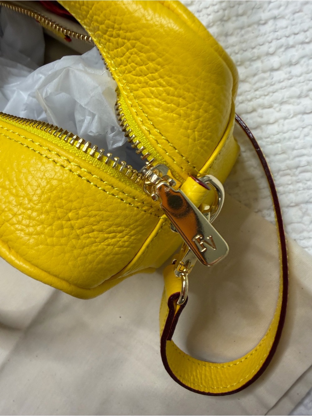 Frances Valentine Yellow Pebbled Leather Satchel with Top Handles - Picture 6 of 10